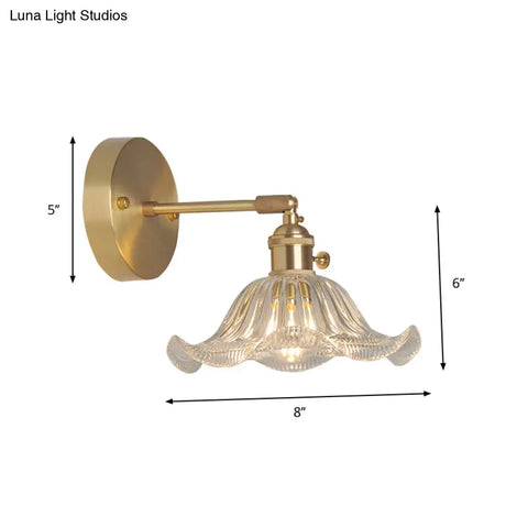 Industrial Wall Mounted Swing Arm Reading Light With Blossom/Bowl Clear Glass Shade - Iron Brass