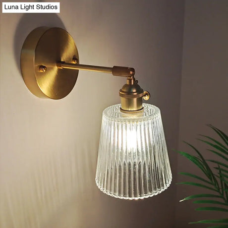 Industrial Wall Mounted Swing Arm Reading Light With Blossom/Bowl Clear Glass Shade - Iron Brass