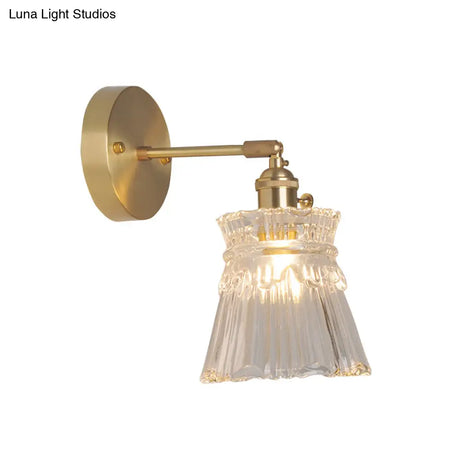 Industrial Wall Mounted Swing Arm Reading Light With Blossom/Bowl Clear Glass Shade - Iron Brass