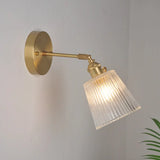 Industrial Wall Mounted Swing Arm Reading Light With Blossom/Bowl Clear Glass Shade - Iron Brass