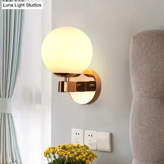 Industrial Wall Sconce With Opal Glass And 1 Light - Chrome/Gold Finish For Bedroom Lighting