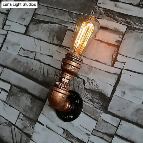 Industrial Water Pipe Wall Lamp In Rust For Garage With Single Bulb Sconce