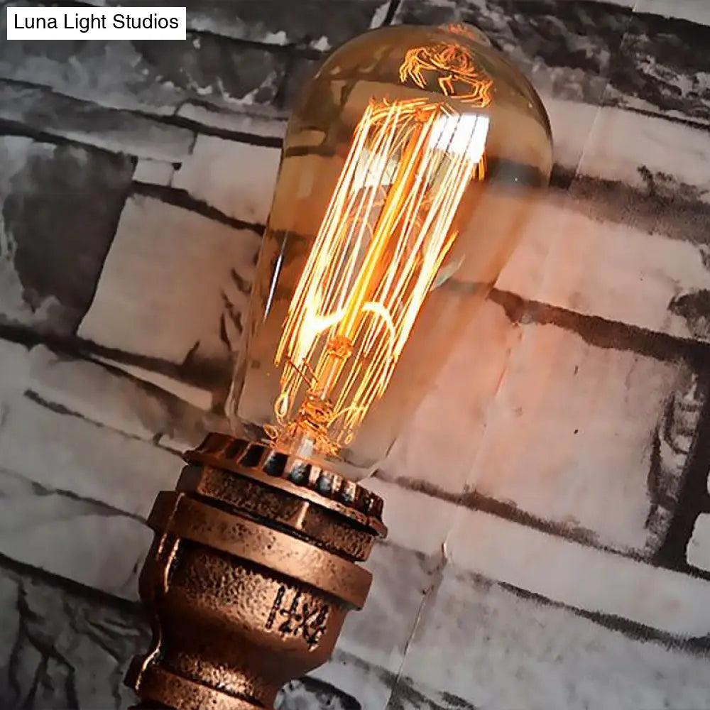Industrial Water Pipe Wall Lamp In Rust For Garage With Single Bulb Sconce