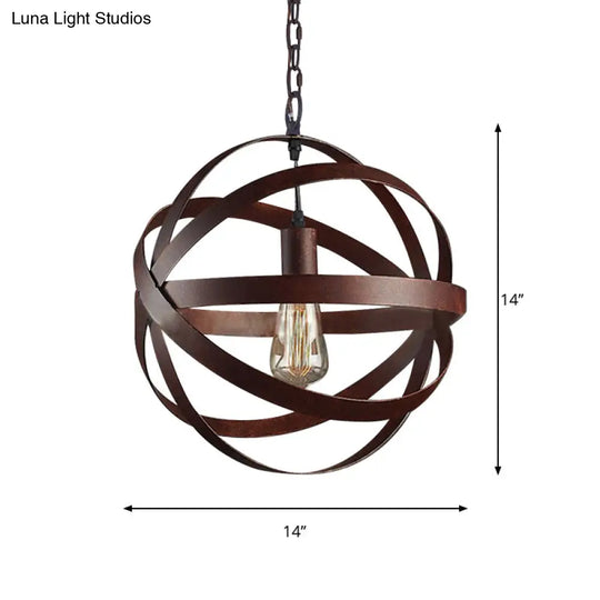 Industrial Weathered Copper Pendant Light - Vintage Metal Hanging Lamp With 1 Bulb For Living Room