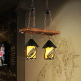 Industrial White/Clear Wood Hanging Pendant Light - 2/3 Lights Lantern Island Lighting For