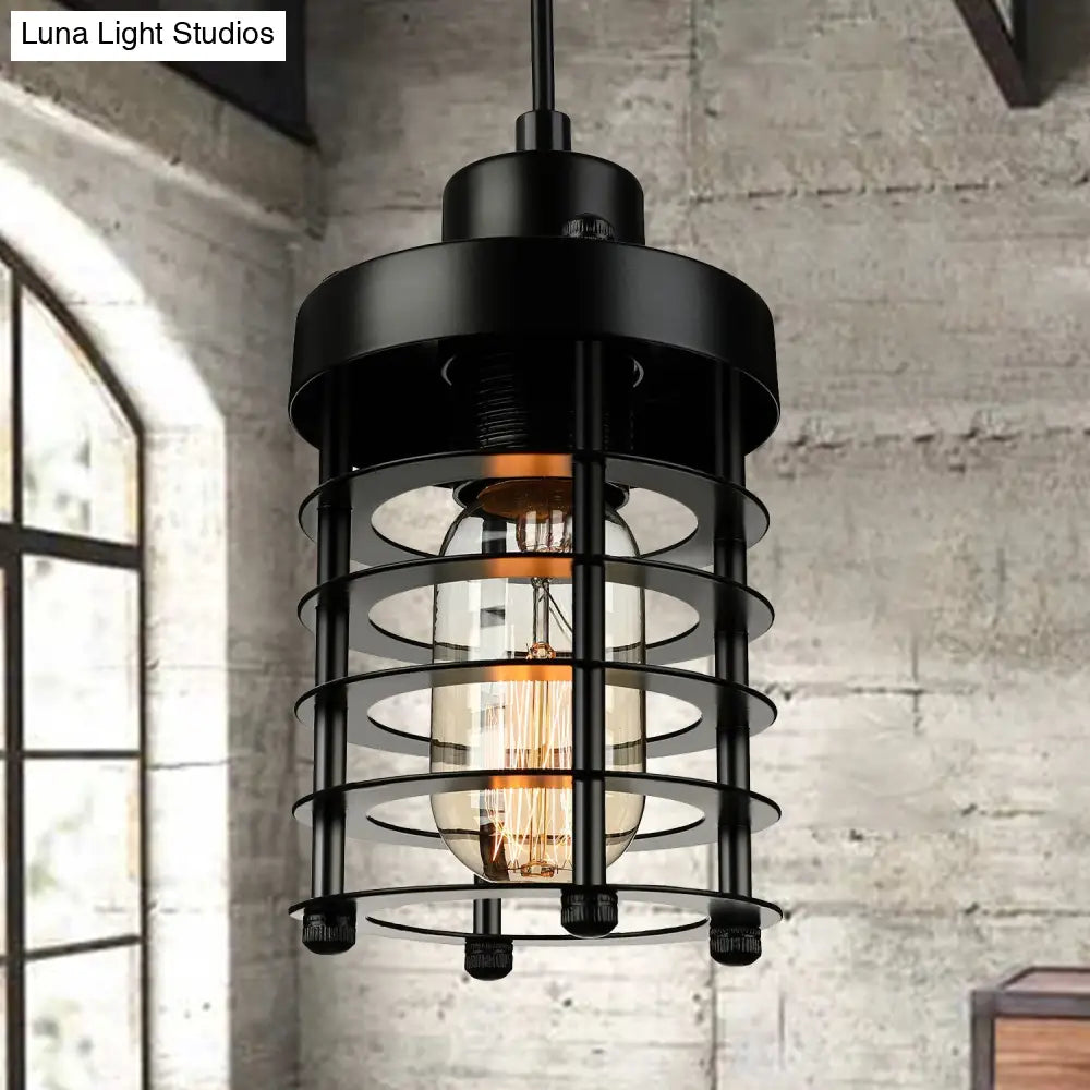 Industrial Wire Cage Pendant Light Fixture In Black & Rust For Dining Room With 1 Bulb /