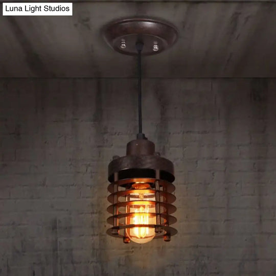Industrial Wire Cage Pendant Light Fixture In Black & Rust For Dining Room With 1 Bulb /