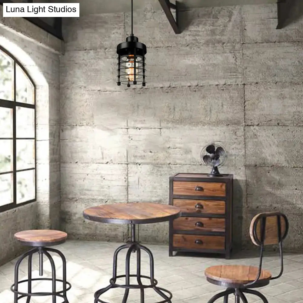 Industrial Wire Cage Pendant Light Fixture - Black/Rust Finish
