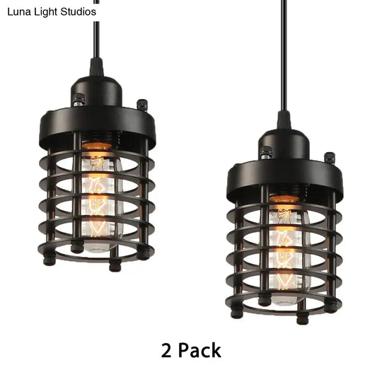 Industrial Wire Cage Pendant Light Fixture In Black & Rust For Dining Room With 1 Bulb / 2