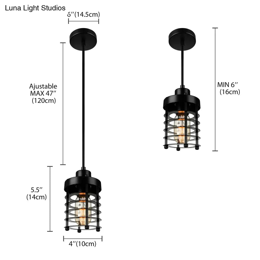 Industrial Wire Cage Pendant Light Fixture In Black & Rust For Dining Room With 1 Bulb