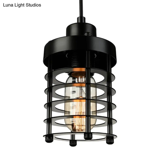 Industrial Wire Cage Pendant Light Fixture - Black/Rust Finish