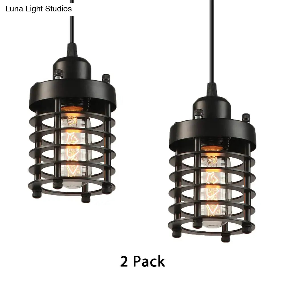Industrial Wire Cage Pendant Light Fixture - Black/Rust Finish Black / 2