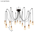 Industrial Wood Dining Room Pendant Lamp With Exposed Bulb And Swag Design