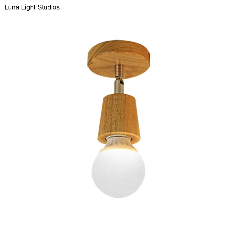 Industrial Wood Exposed Bulb Ceiling Light Fixture - 1 Bedroom Mini Semi Flush