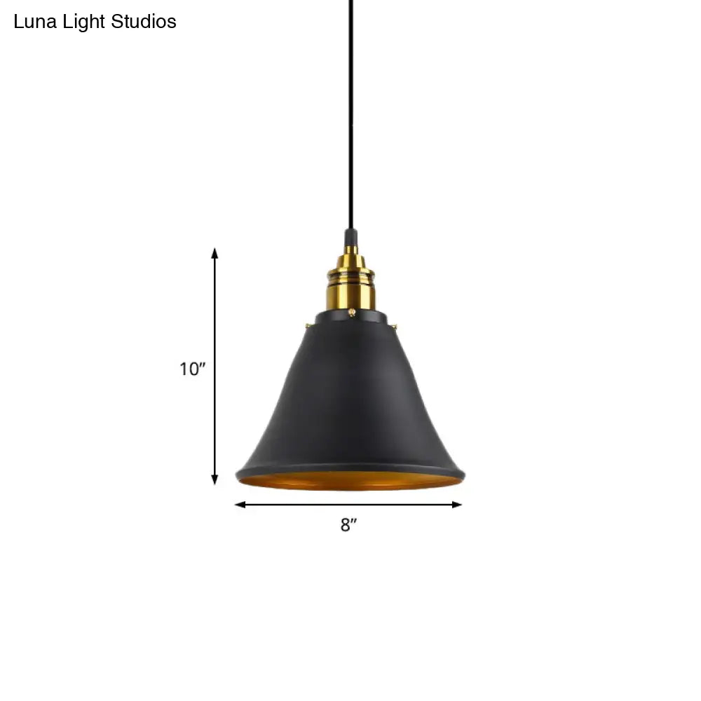 Industrial Hanging Pendant Lamp - 1-Light Wrought Iron Black/White/Gold Bell Shade For Living Room