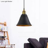 Industrial Wrought Iron Pendant Light With Bell Shade - Black/White/Gold Ideal For Living Room