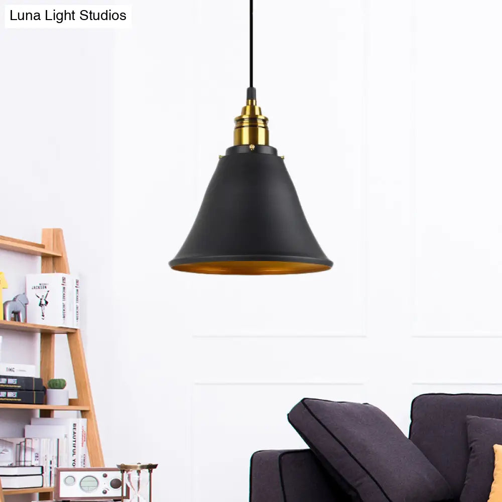 Industrial Wrought Iron Pendant Light With Bell Shade - Black/White/Gold Ideal For Living Room
