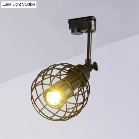 Industrial Wrought Iron Semi Flush Mount Ceiling Light With Wire Guard - Black/White Black