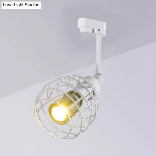 Industrial Wrought Iron Semi Flush Mount Ceiling Light With Wire Guard - Black/White White