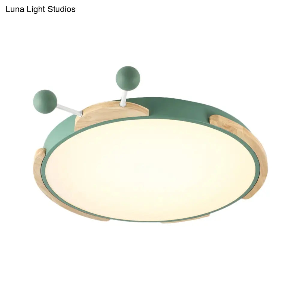 Insect Cartoon Ceiling Lamp With Led Flushmount Lighting In Warm/White Light - Gray/Green