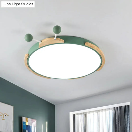 Insect Cartoon Ceiling Lamp With Led Flushmount Lighting In Warm/White Light - Gray/Green Green /