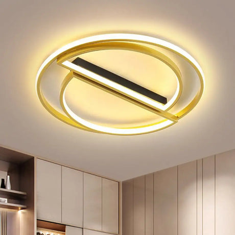Integrated Circle Flush Led Ceiling Lamp In Black/Gold With Warm/White Light Available