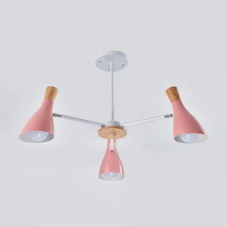 Iron Bias-Cut Bottle Chandelier - Macaron Style Pendant Light For Living Room 3 / Pink