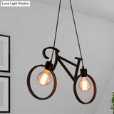 Iron Bicycle Chandelier - Vintage 2 Light Pendant For Dining Table