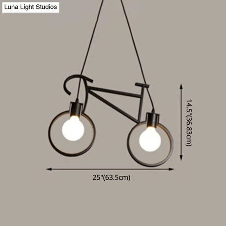 Iron Bicycle Chandelier - Vintage 2 Light Pendant For Dining Table