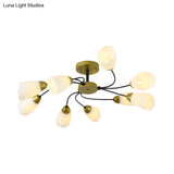 Iron Black/Gold Ceiling Spiral Semi Flush Mount Light With Tapered White Glass Shade - 9/12-Head