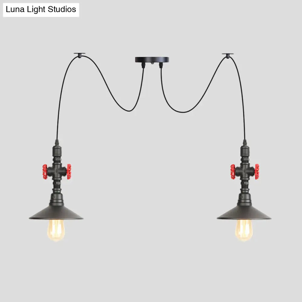 Iron Black Multi-Light Chandelier Saucer Vintage Style Ceiling Pendant Lamp With Valve Decor - 2/3/6