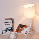 Iron Bot Table Light - Nordic Creative Nightstand Lamp With Bookshelf Function & Barrel Fabric Shade