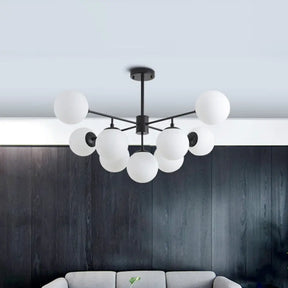 Iron Branch Chandelier Lamp With Black/Gold Hanging Pendant Light And Opal Glass Shades - 9/11