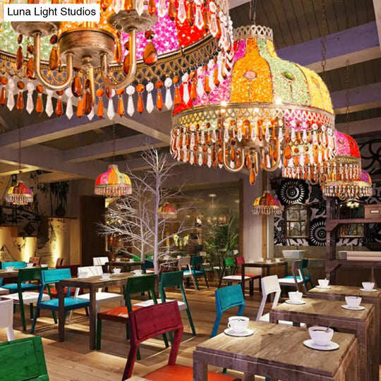 Iron Bud Suspension Light Antique Pendant Fixture With Crystal - 1/2/3 Bulbs Ideal For Restaurants