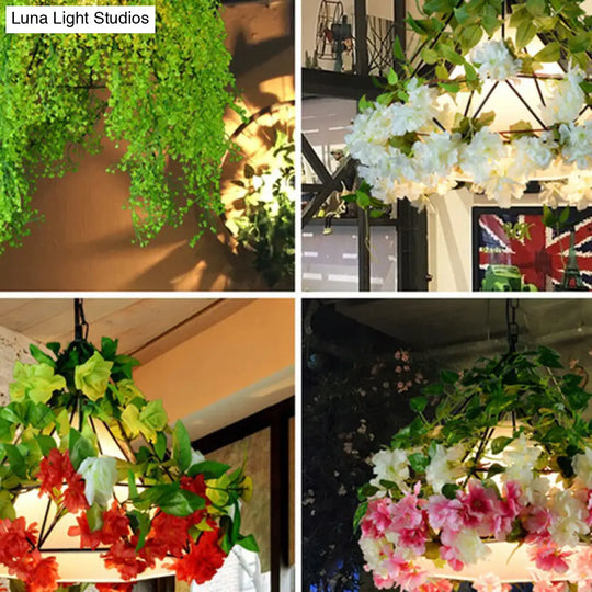 Diamond Cage Hanging Light Kit With Single Bulb Industrial Iron Ceiling Pendant And Decorative Plant