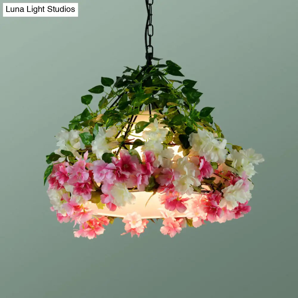 Diamond Cage Hanging Light Kit With Single Bulb Industrial Iron Ceiling Pendant And Decorative Plant