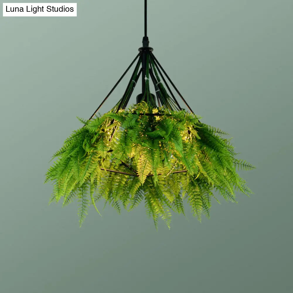 Diamond Cage Hanging Light Kit With Single Bulb Industrial Iron Ceiling Pendant And Decorative Plant