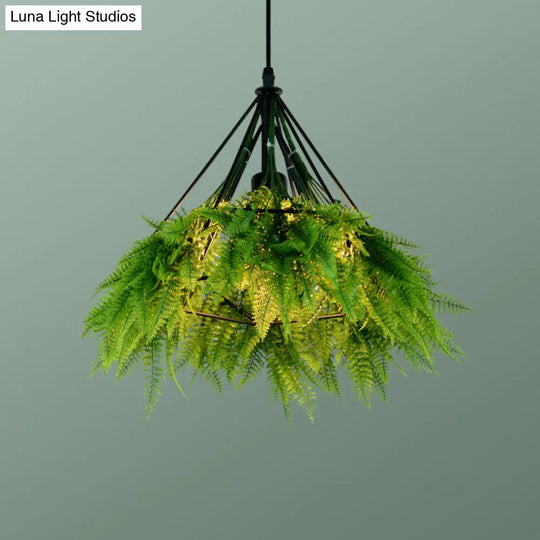 Diamond Cage Hanging Light Kit With Single Bulb Industrial Iron Ceiling Pendant And Decorative Plant