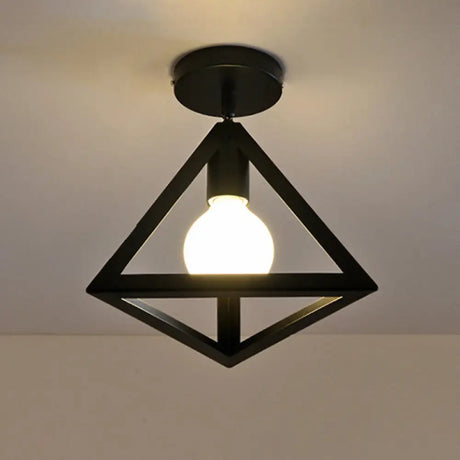 Iron Caged Flush Mount Ceiling Lamp - Industrial Style With 1 - Bulb Black / Triangle