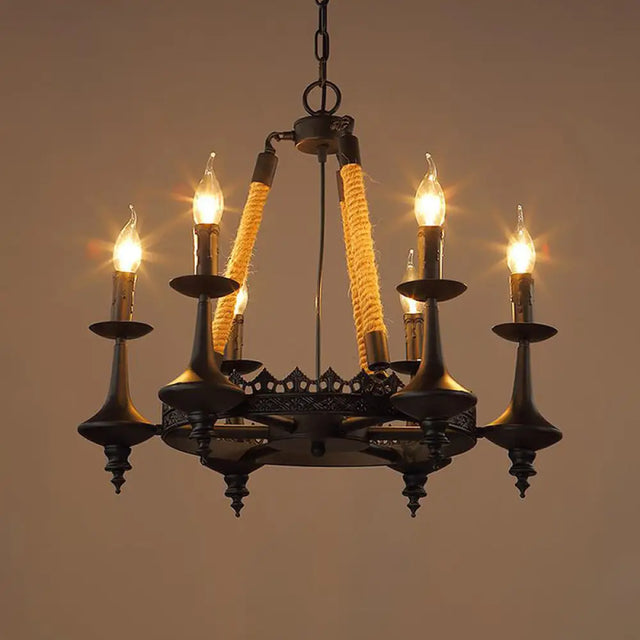 Iron Candle Chandelier Light Fixture - 6/8 Heads Black Dining Room Hanging Ceiling 6 /