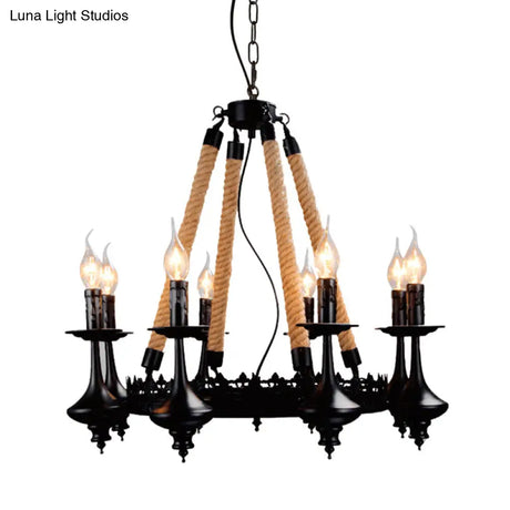Iron Candle Chandelier Light Fixture - 6/8 Heads Black Dining Room Hanging Ceiling