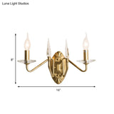 Iron Candle Wall Light Sconce With Crystal Decoration - Modern 2 Head Gold Finish
