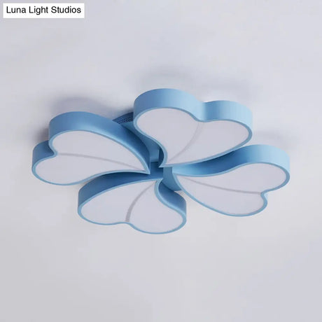 Iron Clover Flush Ceiling Light In Macaron White/Blue/Pink Led Mount With Acrylic Shade - Ideal For