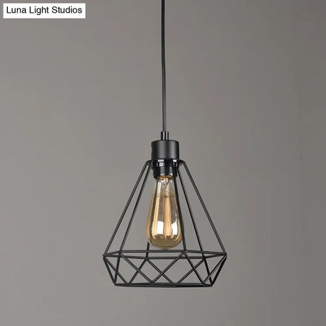 Iron Diamond Hanging Light: Industrial Style Pendant With Bedside Pendulum Black Finish