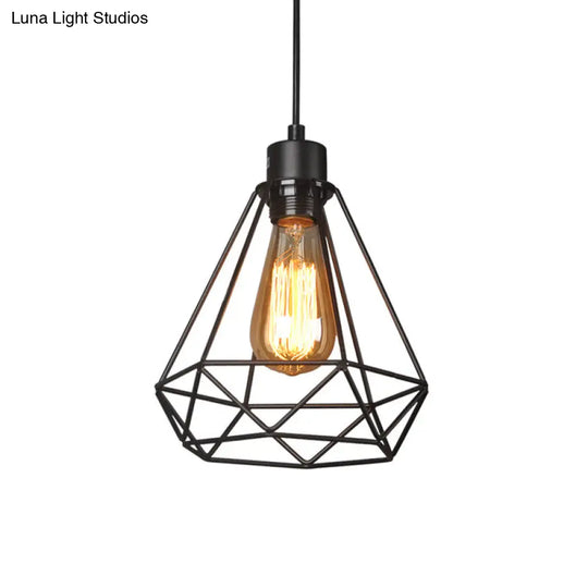 Iron Diamond Industrial Pendant Light Fixture - Bedside Pendulum Lighting Black With 1 Bulb