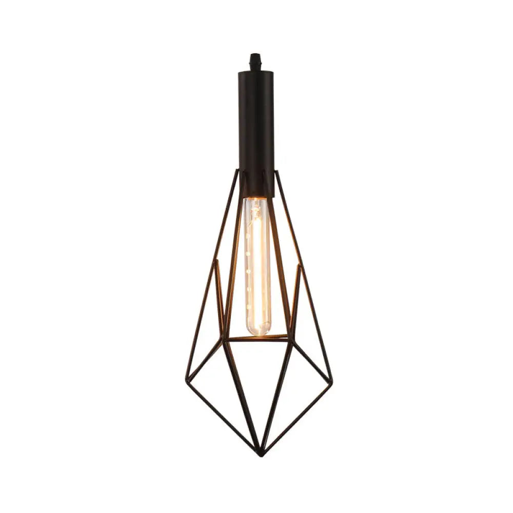 Iron Diamond-Shaped Pendant Light Antique 1-Light Dining Room Hanging Fixture Black / B