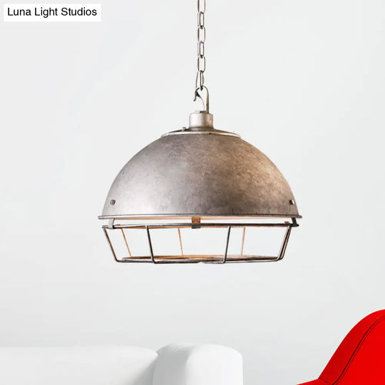 Iron Dome Farmhouse Dining Pendant Lamp With Cage - Black/Rust/Silver 1 Bulb