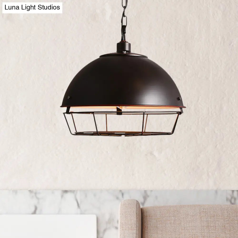 Iron Dome Farmhouse Dining Pendant Lamp With Cage - Black/Rust/Silver 1 Bulb