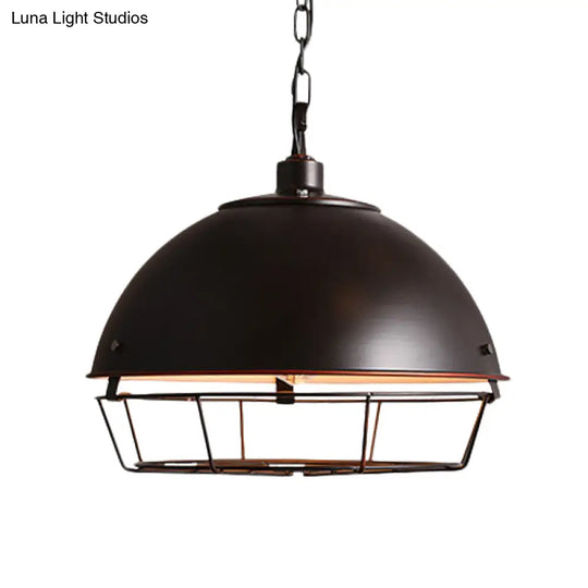 Iron Dome Farmhouse Dining Pendant Lamp With Cage - Black/Rust/Silver 1 Bulb