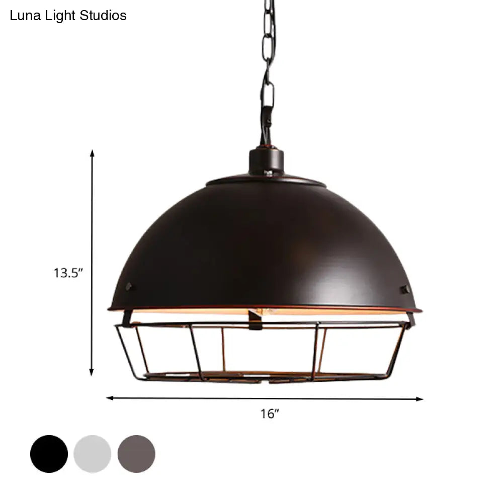 Iron Dome Farmhouse Dining Pendant Lamp With Cage - Black/Rust/Silver 1 Bulb